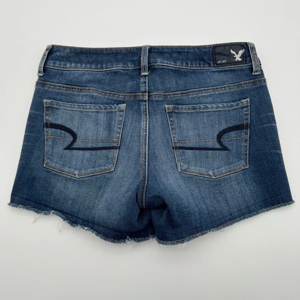 American Eagle Super Stretch Shortie Denim Shorts Dark Wash Cutoff Size‎ 4